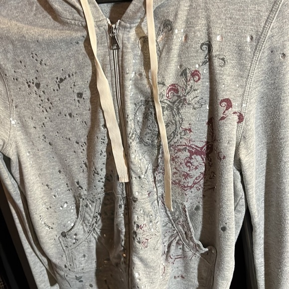 ✨Vintage Express Graphic metallic paint splatter gray hoodie - Picture 4 of 6